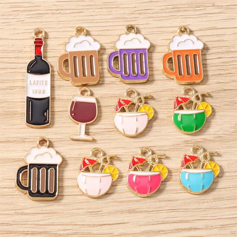 10 Stück Niedliche Emaille-Trinkbecher für Wein und Bier ﻿ Charms-Anhänger für die Schmuckherstellung, Tropfenohrringe, Halsketten, Armbänder, DIY-Bastelzubehör – Detail 1