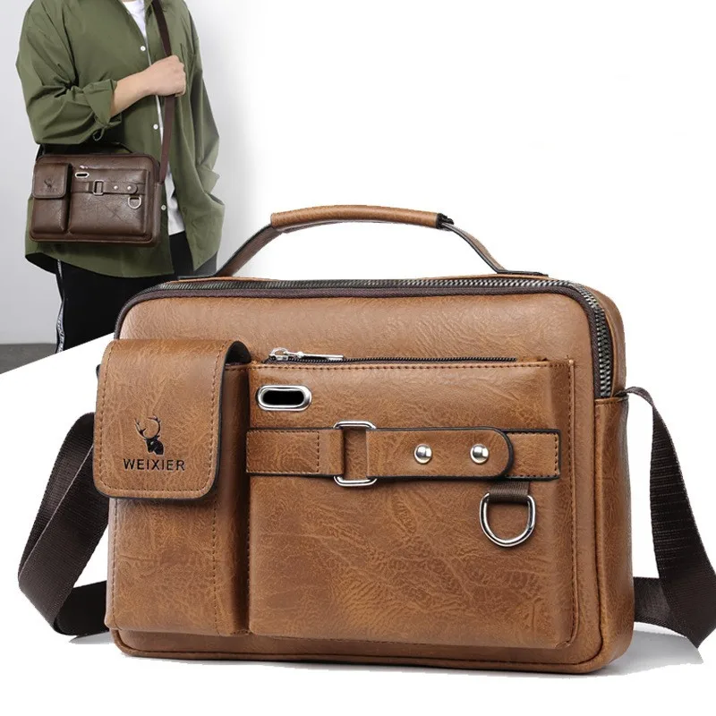 Bolsa de Ombro de Couro PU para Homens, Bolsa Mensageiro Empresarial, Bolsas Crossbody Masculinas, Bolsas de Designer Vintage, Pequenas, Novas, 2022