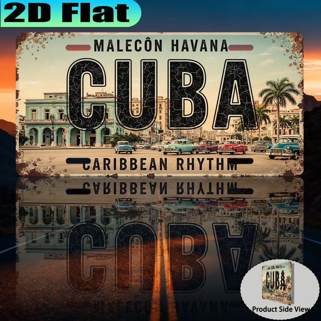 2D Flat - [2D Flat] 2D Plane - [2D Plane] 2D Plane - [2D Plane] 2D Plane Printing, 1pc, Havana Beach Retro Aluminum Sign (12X6 I