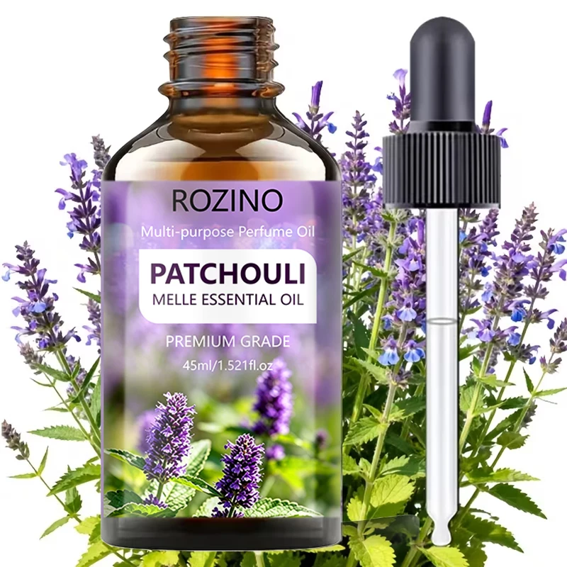 Rozino Patchouli Ätherisches Öl - Pflegt Haare, Gesicht, Nägel und für Massagen - Geeignet für Meditation und Trockenpflege, Massageöl, Haarpflege