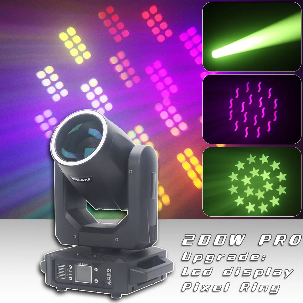 YUER LED 200W Pro Beam Moving Head Gobo 18Prisms Rainbow Effect Half Color Stage Lighting For Dj Disco Wedding Decoration Lamp