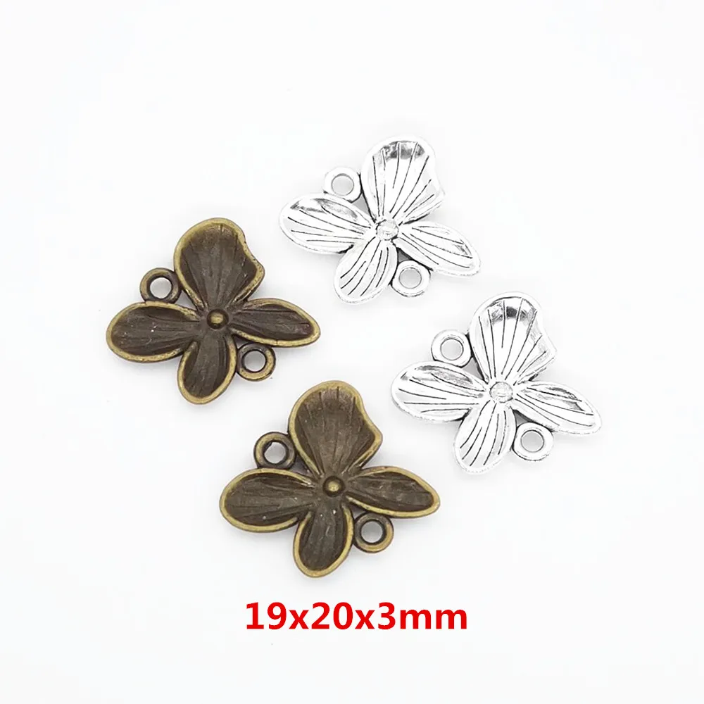 15 pieces (Double hanging flower) vintage zinc alloy charm metal pendant DIY jewelry discovery making accessories 1185