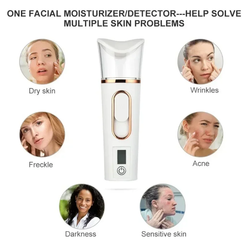 Face Steamer Nano Mister Sprayer 25ml Facial Moisturizing with Moisture Tester Mist Bottle Hydrating Humidifier Skin Beauty Care