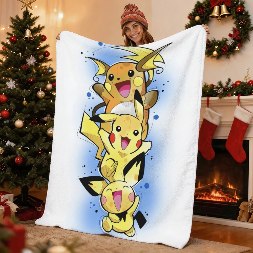 Pokemon Pikachu Gengar Bulbasaur Charmander Squirtle Psyduck Flannel Throw Blanket Soft Warm Blanket for Sofa Bed Home Decor Gif