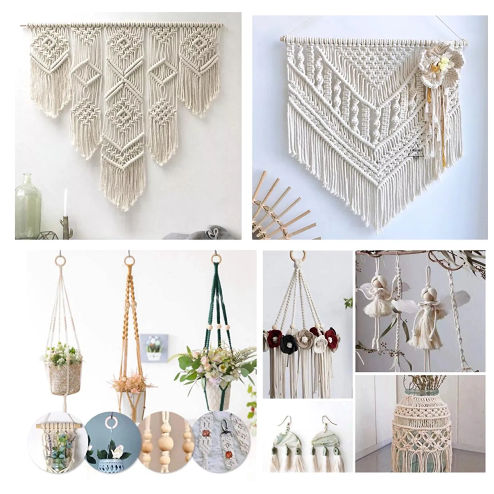 A34R Macrame Cord Natural Cotton Rope 3Mm With Wood Ring Wood Stick For DIY Teether Macrame Kit Wall Hanging Plant Hanger