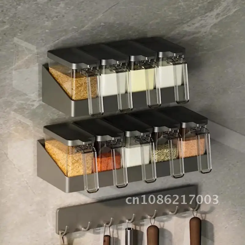 

Seasoning Storage Rack Wall Mounted Multi Functional No Drill Bathroom Organizer Kitchen Easy to Use Oil Bottle Holder