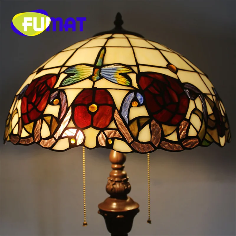 FUMAT Tiffany American Pastoral Style Rose Floor Lamp Hotel Guest Room Bedroom Restaurant Bar Decor Bedside lamp tripod lamp