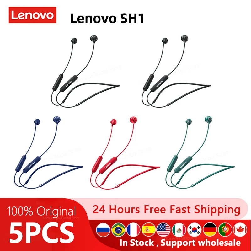 5PCS Lenovo SH1 Wireless Bluetooth Earphone Magnetic Neckband Earphones TWS Sports Headset HIFI Sound Earbuds Headset With Mic