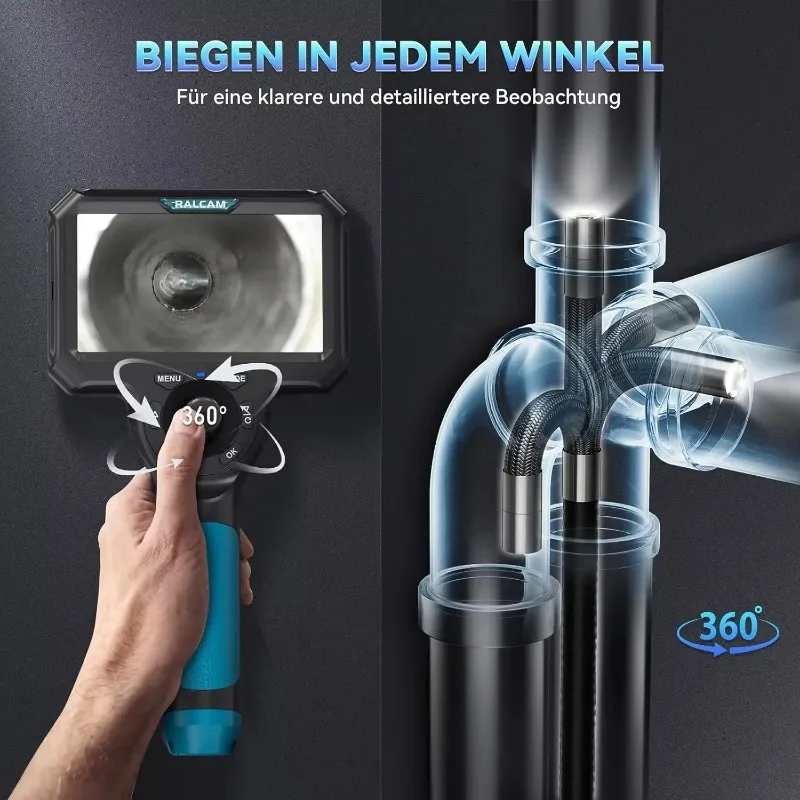 Ralcam Endoscope Camera 6.2 mm Endoscope 360° Inspection Camera with Light 5.0 Inch HD 1280 x 720 Tube Camera,  IP67 Waterproof