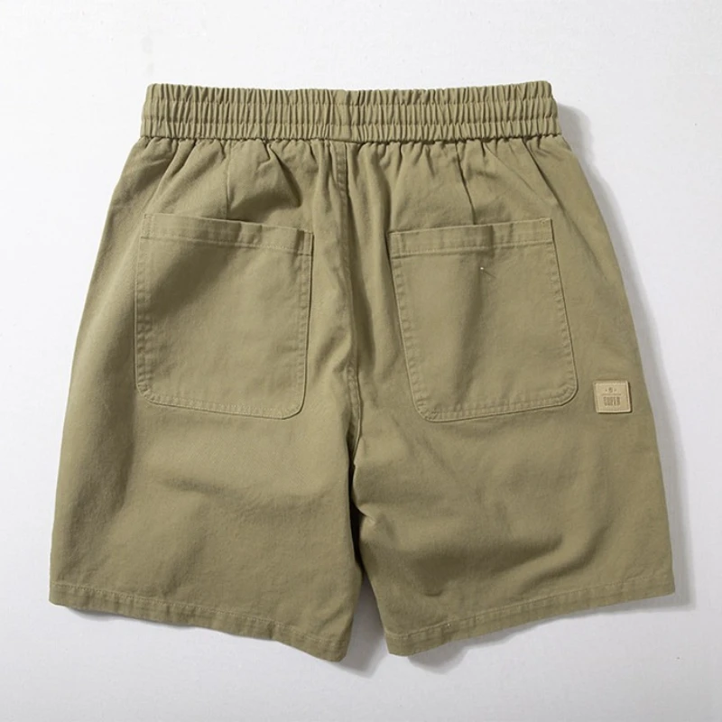 Summer Fashion Mens Versatile Cotton Casual Shorts American Style Retro Loose Straight Drawstring Knee Length Half Pants Male