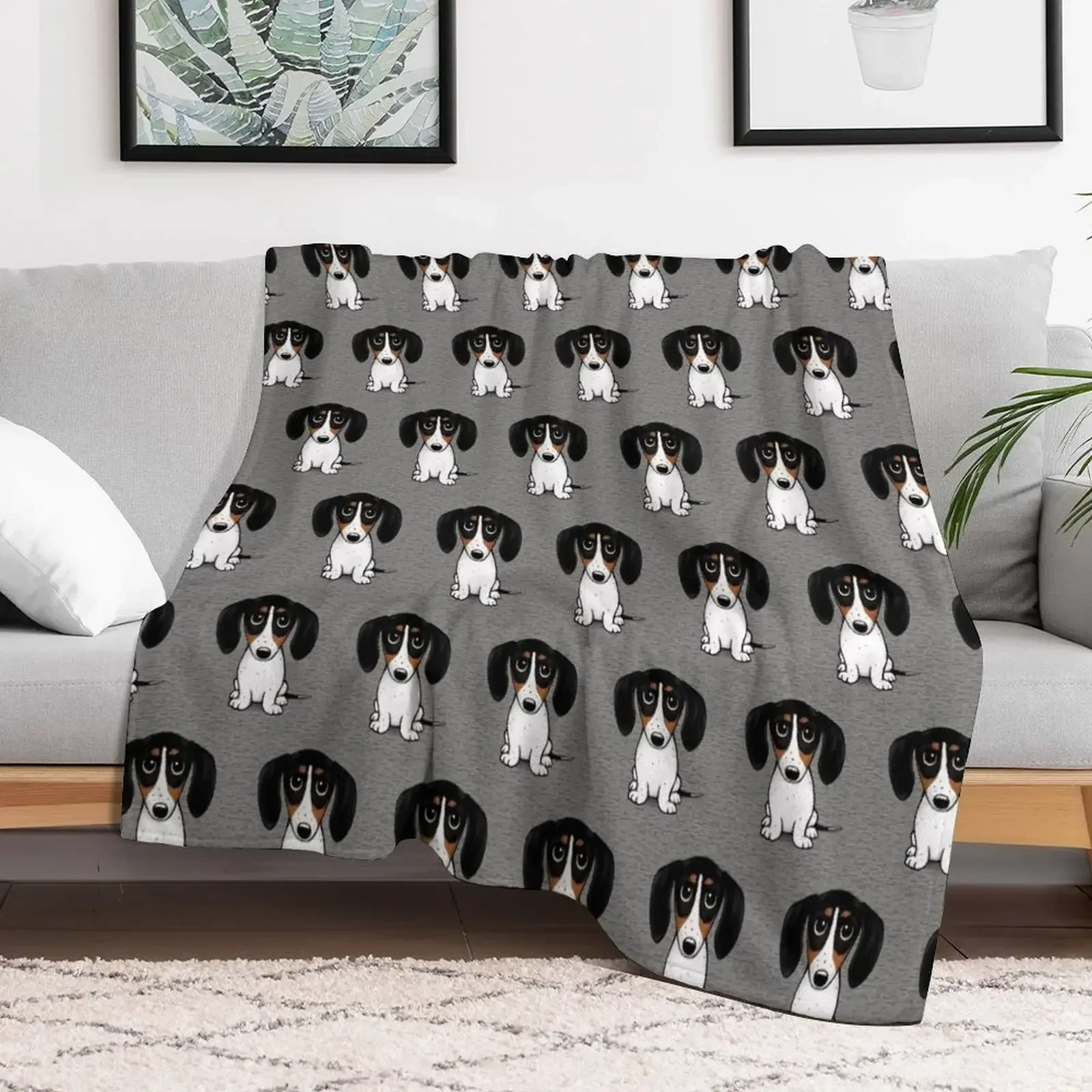 Piebald Dachshund | Cute Black, Tan and White Wiener Dog Throw Blanket Designers Large Blankets