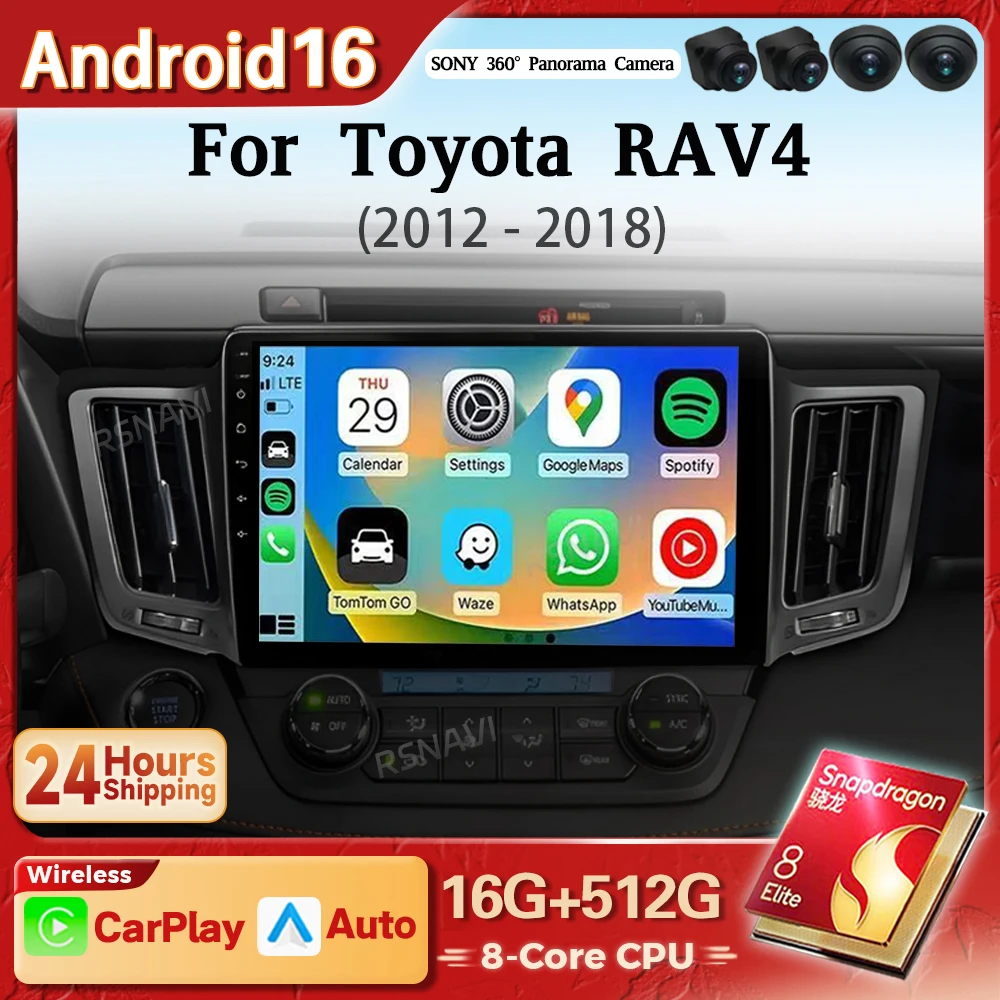 Android 16 Carplay Auto Car Radio Multimedia Player For Toyota RAV4 4 XA40 5 XA50 2012 - 2018 Autoradio Stereo 2din Snapdragon