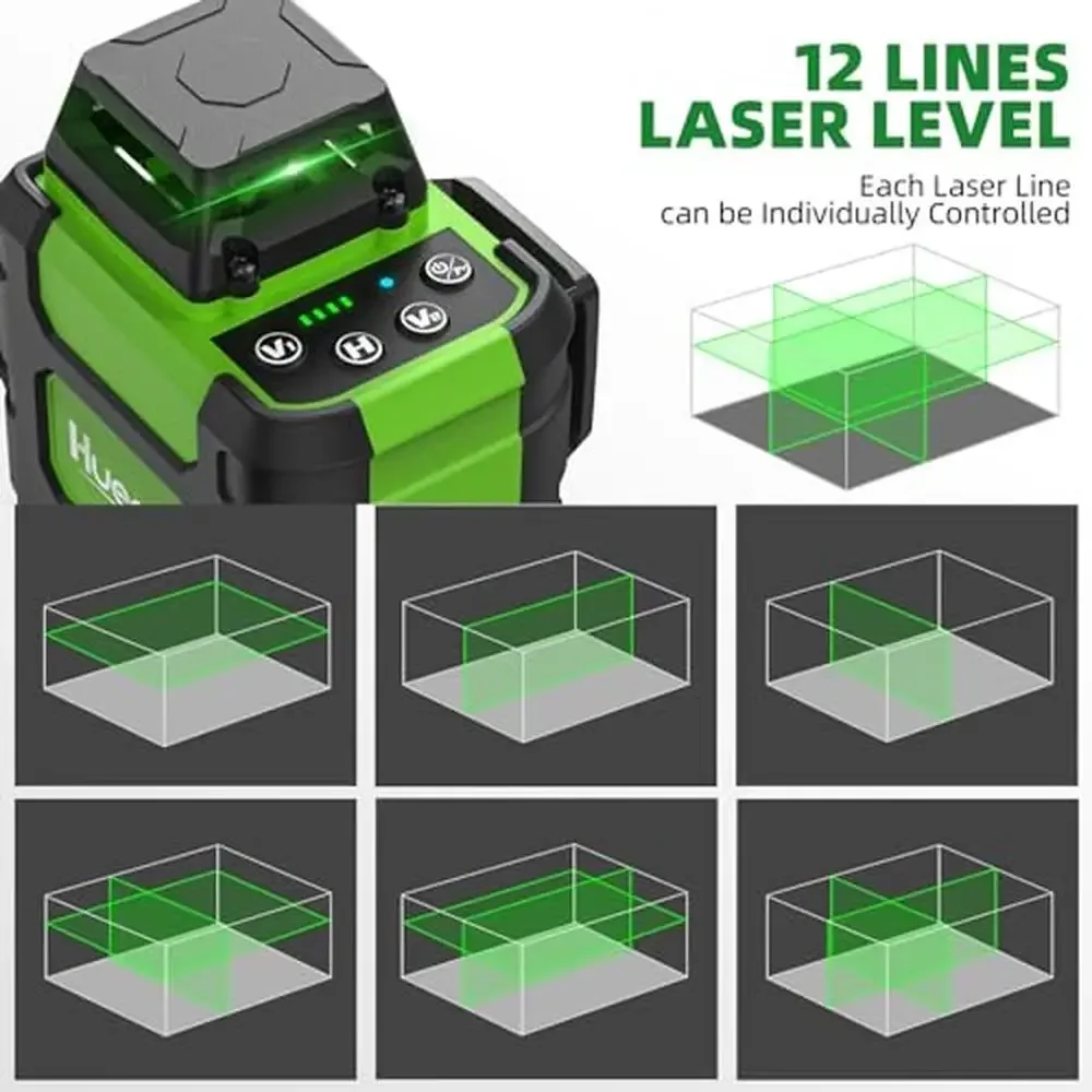 360 Self Leveling 3D Cross Line Laser Level Tool with Li-ion Battery USB-C Charging Indoor Outdoor Construction Projects Ideal