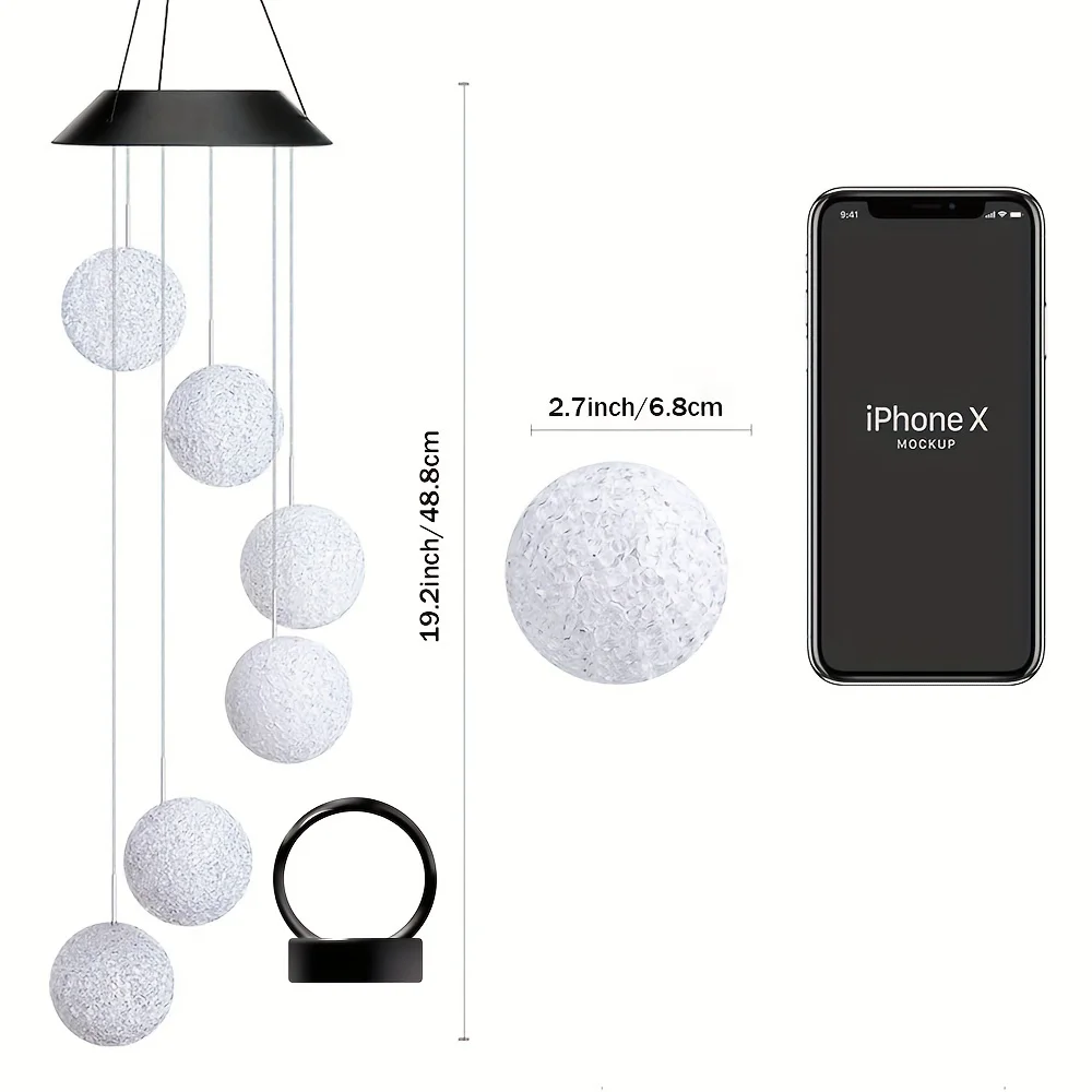 Color Changing Solar Power Wind Chime Crystal Ball Wind Chime Wind Mobile Portable Waterproof Outdoor Windchime Light For Patio