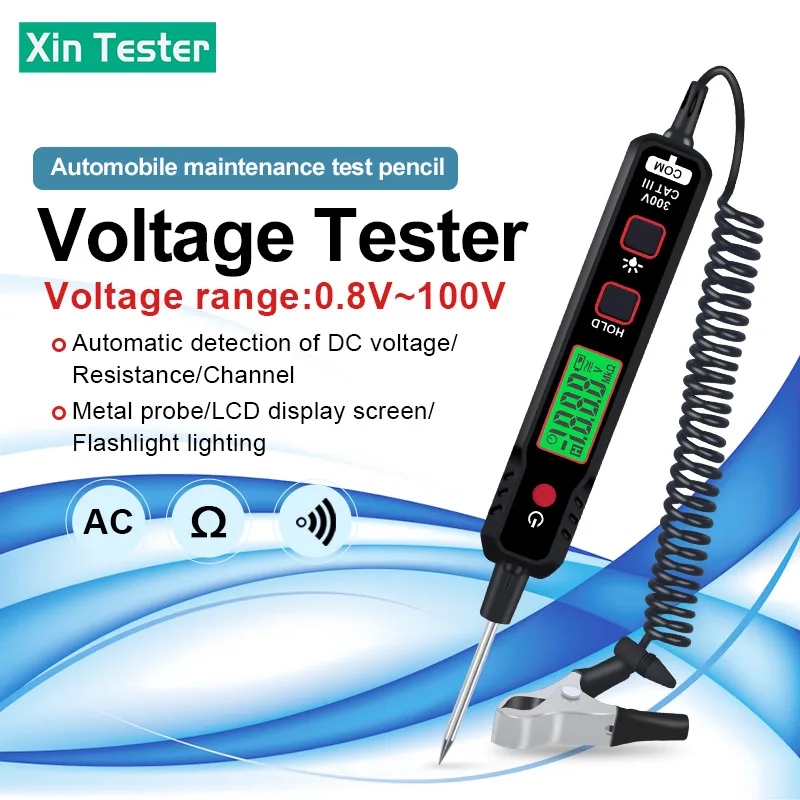 Xin Tester Auto Car Voltage Detector Pen 100V NCV Backlight Sensitivity Adjustable DC Voltage Auto Tester XT86A