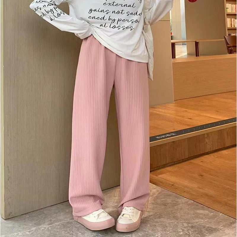 2024 Spring Summer Ice Silk Wide Leg Pants for Women Korean Thin Chiffon High Waist Saggy Loose Straight Casual Fashion Trousers