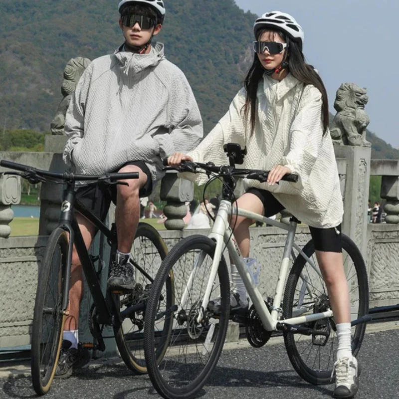 

UPF50+ Cycling Sunscreen Coat Women Men Summer Bubble Fabric Skin Coats Quick Dry Camping Windbreaker Outdoor Anti UV Clothes