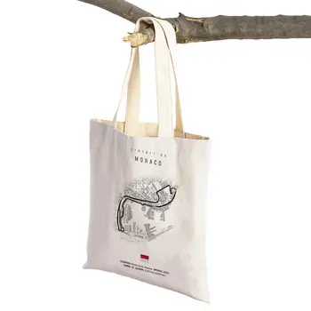 Monaco Track Circuit Painting Dámské nákupní tašky s dvojitým potiskem, ležérní plátěná kabelka s uměleckým motivem řidiče, nákupní taška, dámská taška 10 nejlepší prodej okruh v Monaku - №10