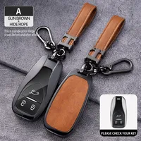 Zinc Alloy Leather Car Key Fob for SKYWORTH SKYWELL ET5 EV6 HT-i Remote Protection Case Cover Shell Keychain Holder Accessories