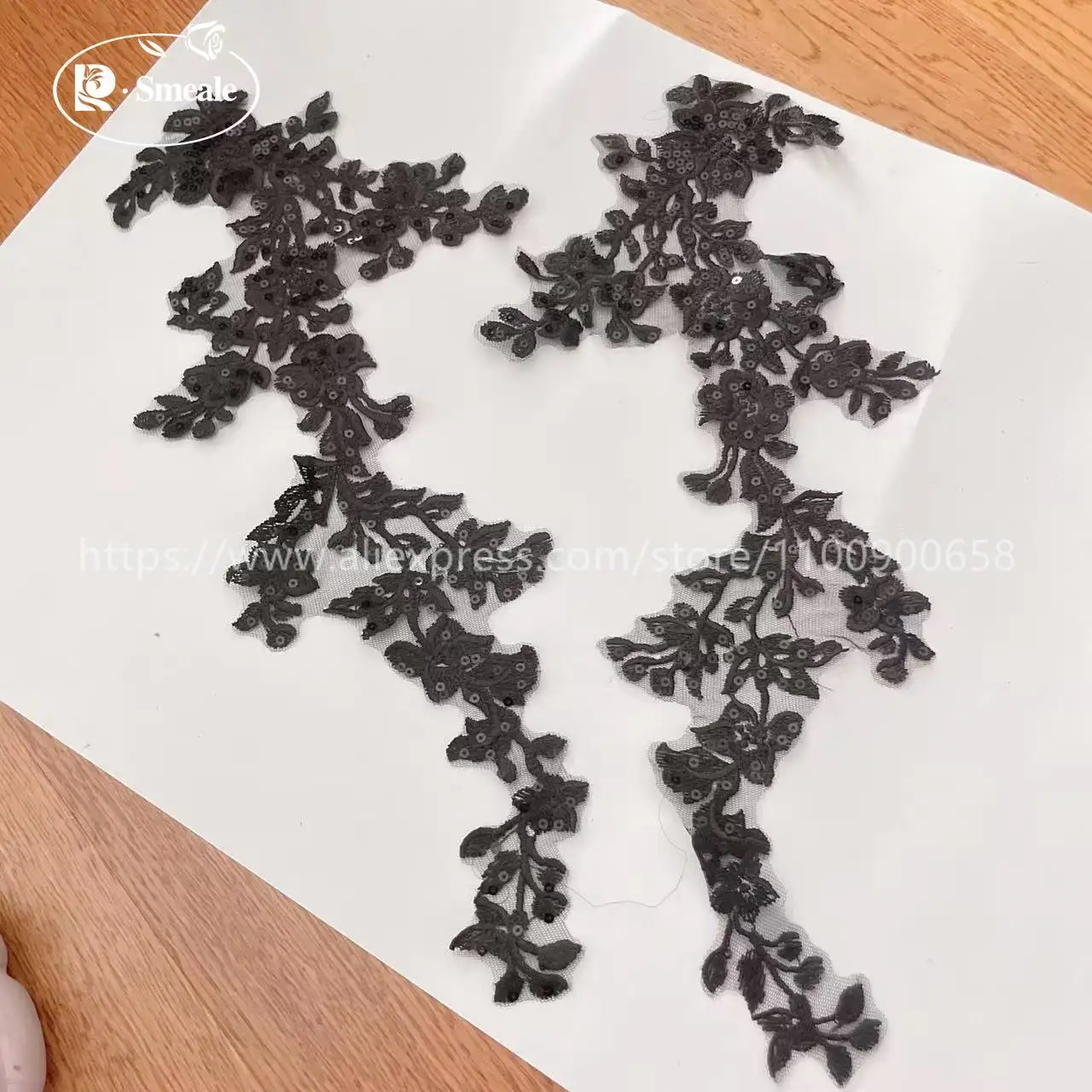 10 Stück = 5 Paare. 42*19 cm große, glänzende Pailletten-Spiegelblumen. Hochzeitskleid, Hochzeitsschuhe, Kopfschmuck, DIY-Nähzubehör. – Detail 20