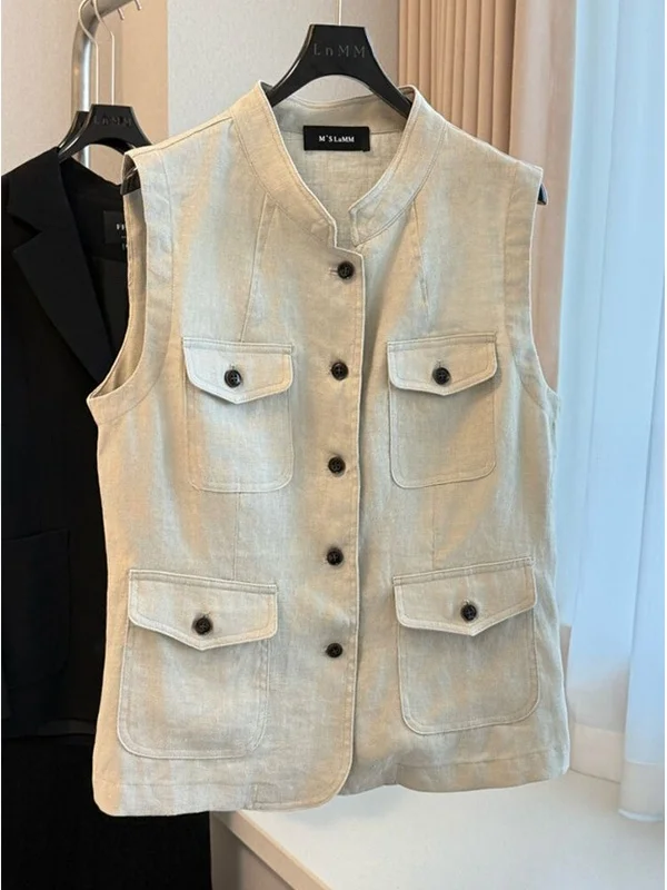 

plus Size 300 Pou Women's Jaet Money Sle Workwear Multi-ket Stand Collar Vest Autumn Season Faion plus Size Clothes