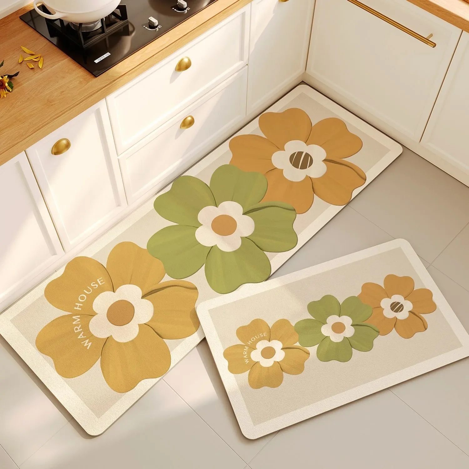 Rug for Kitchen Waterproof Floor Mat Non-slip Pvc Leather Foot Mats Long Carpet Japanese Style Flower Home Decoration Rugs