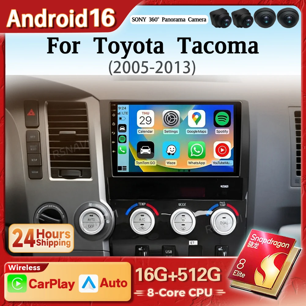 Android 16 Carplay Auto 2K Screen Car Radio BT Multimedia Video Player For Toyota Tundra XK50 2007 - 2013 Autoradio Snapdragon