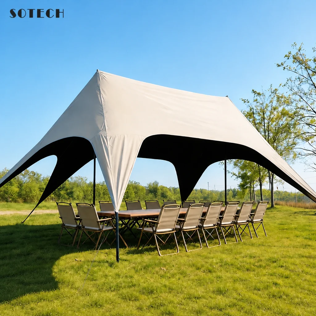 Rope Free Large Camping Tarp Fast Setup 8-Person Black Silver Coating Sun Shade Canopy Waterproof PU8000 Awning for Beach Park