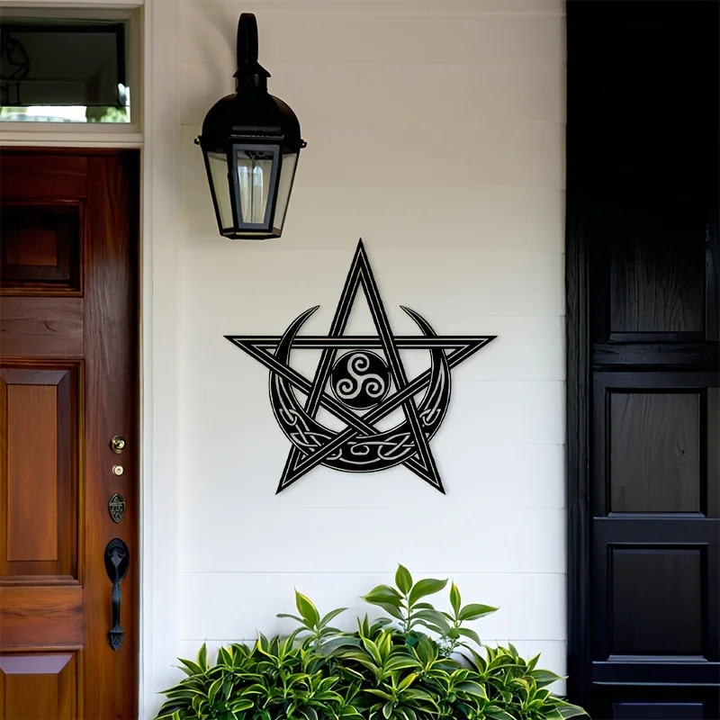 CIFBUY Celtic Pentagram Moon Metal Wall Art, Iron Knotwork Wall Decor For Living Room Bedroom, Pagan Home Decoration Wall Sculpt