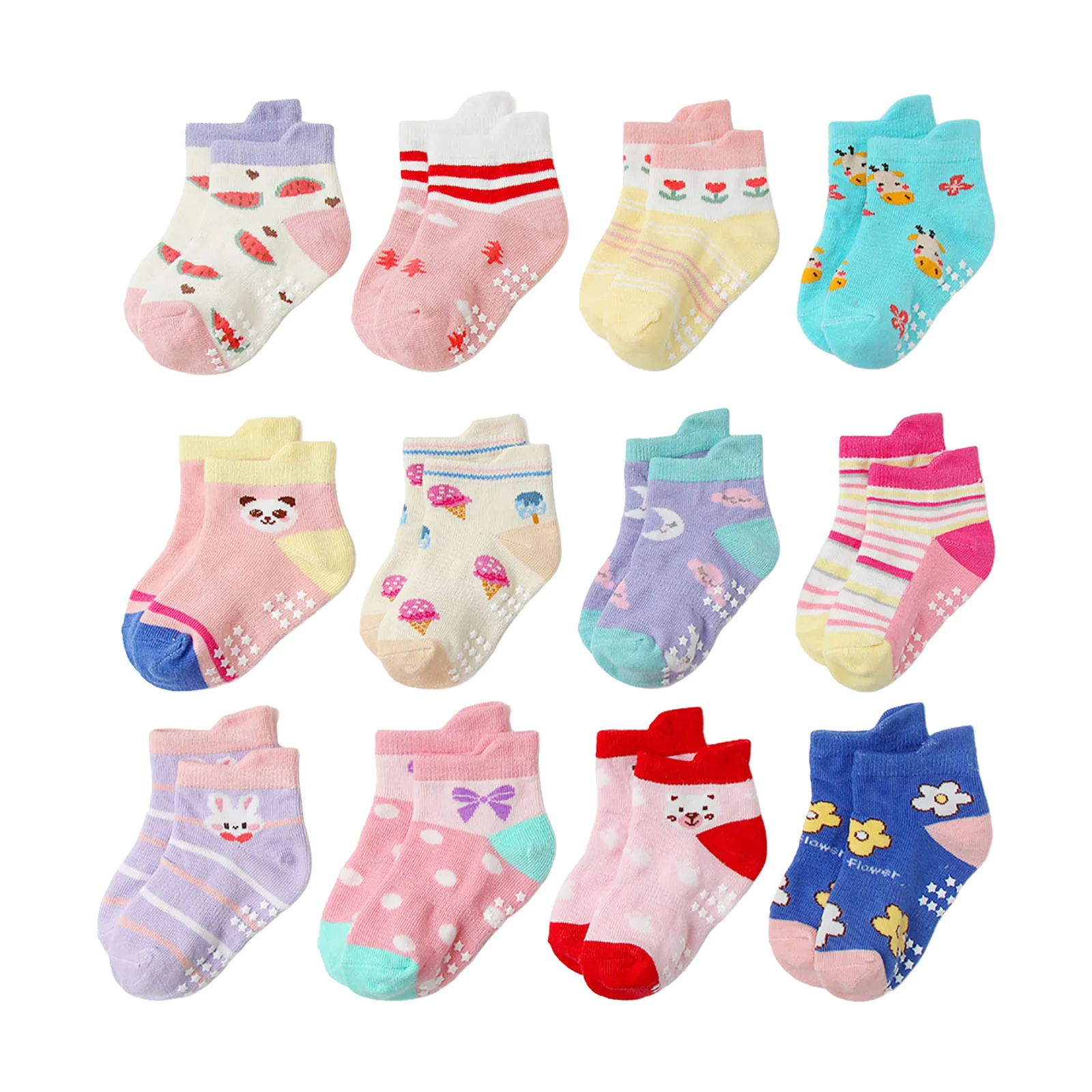 

Little Girl Christmas Socks 12PC Children Socks Comfortable Soft Fashion Cute Cartoon Children Floor Little Girls Dress Socks
