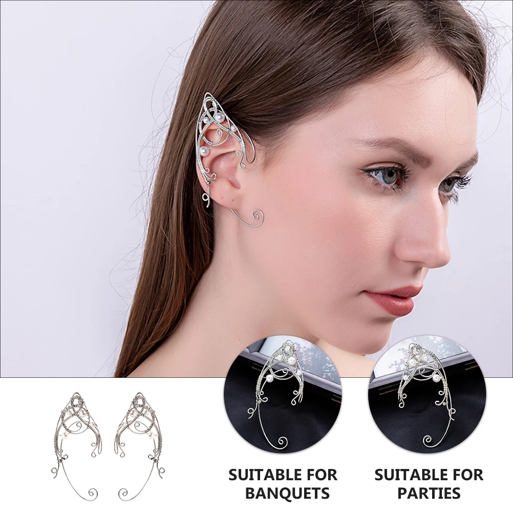 

2pcs Elf Shape Clip On Ear Cuffs Lightweight Women Vintage Ear Hook Earrings For Cosplay Costume Jewelry Accessory