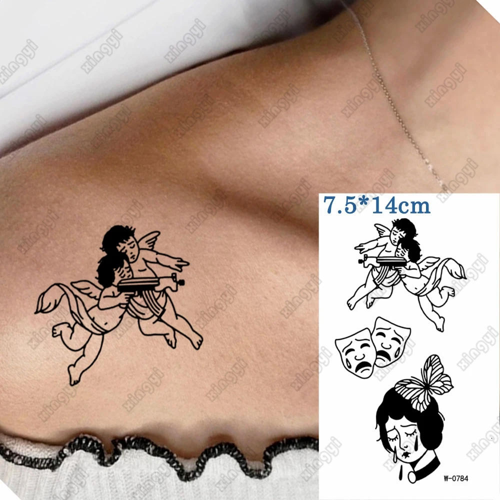 Impermeabile tatuaggio temporaneo capannone lacrime ragazza papillon maschera cattivo ragazzo modello falso Tatoo Flash Tatto braccio Body Art per donna uomo