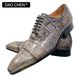 Chaussures italiennes en cuir pour hommes, Crocodile Grise, Magasin INT, Décontracté, en Dentelle, Bonnet, Bout, Mariage, Bureau