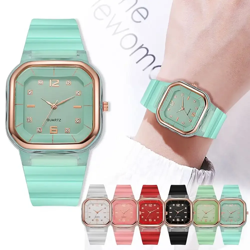 Casual Wristwatch Women Colorful Sport Silicone Jelly Quartz Watch Men Couple Watch Unisex Wrist Watch with Rhinestone