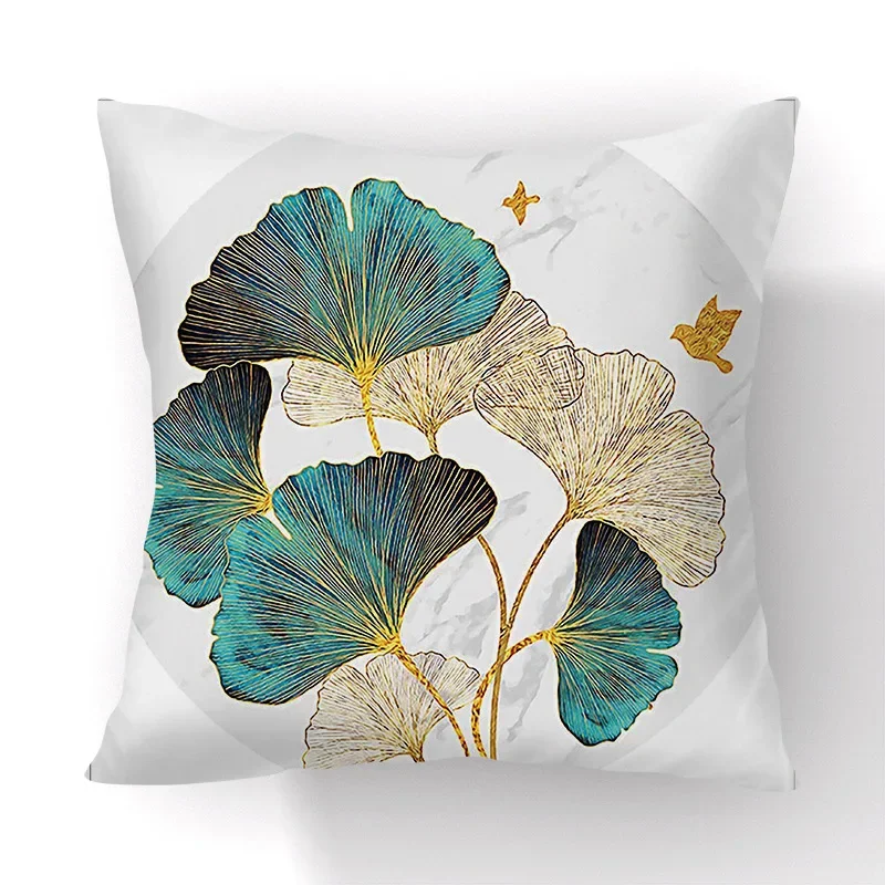 Funda de almohada con estampado de hojas de Ginkgo para sofá, cubierta nórdica moderna para cojín de asiento, decoración para el hogar y sala de