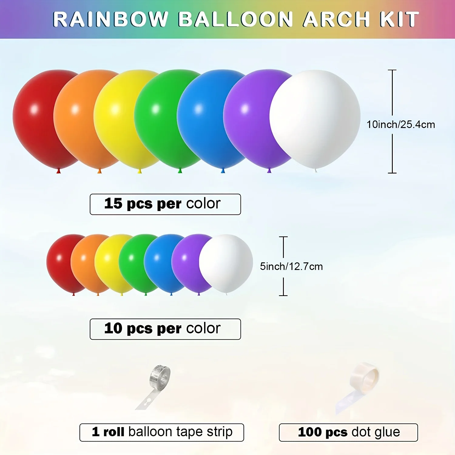 177pcs, Rainbow Balloon Garland Arch Kit, Mixed Sizes Various Color Balloons For Kids Birthday Party Baby Shower Wedding Decor