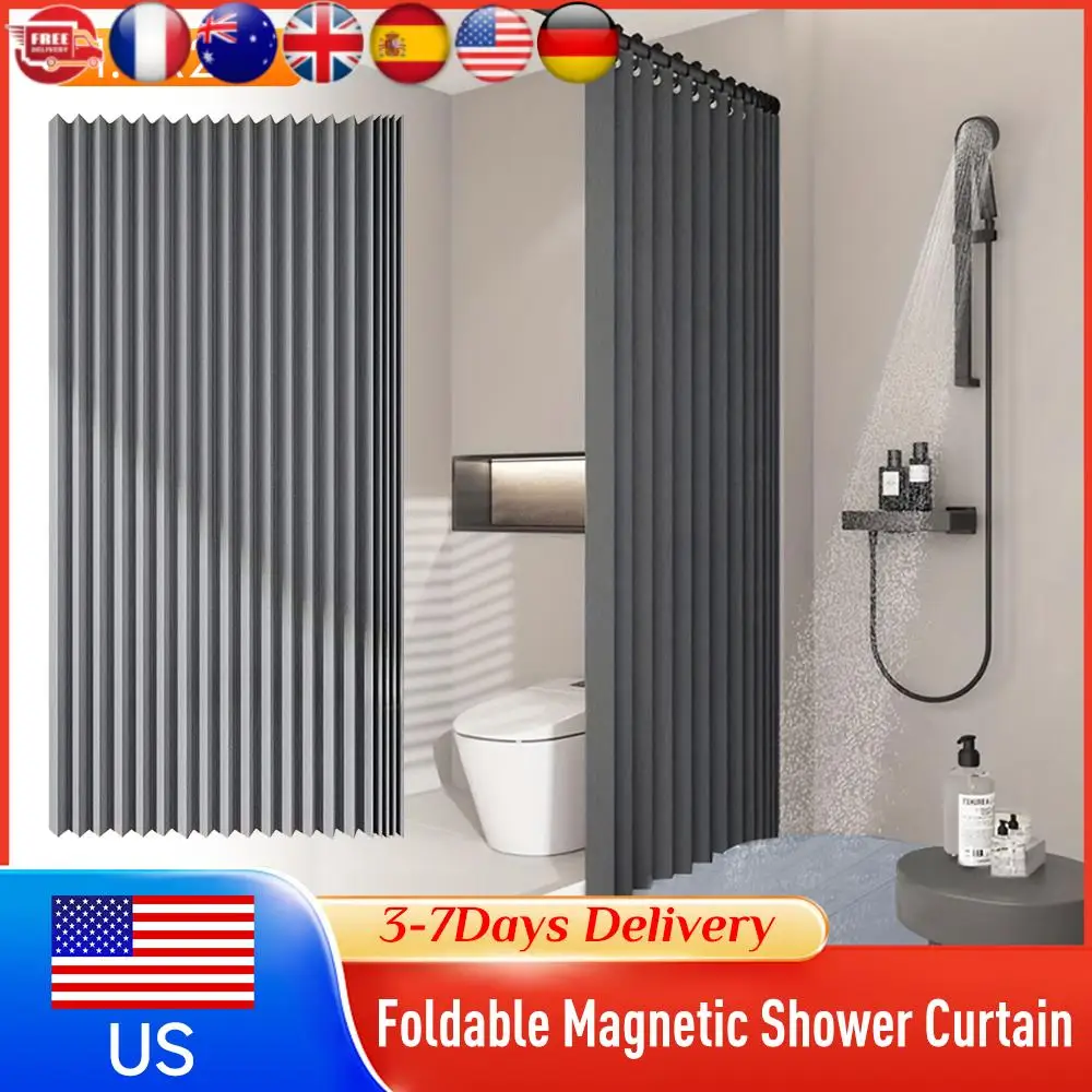 

Магнитная складная занавеска для душа с 14 крючками, современная перегородка для ванной комнаты, разделитель для ванны, занавеска для душевой кабины ﻿