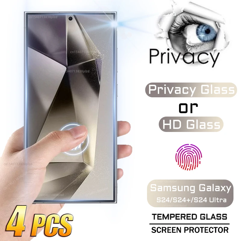 4PCS Privacy or HD Tempered Glass For Samsung Galaxy S24 Ultra Screen Protector S24 Plus S24+ S24Ultra 5G Fingerprint Unlocking