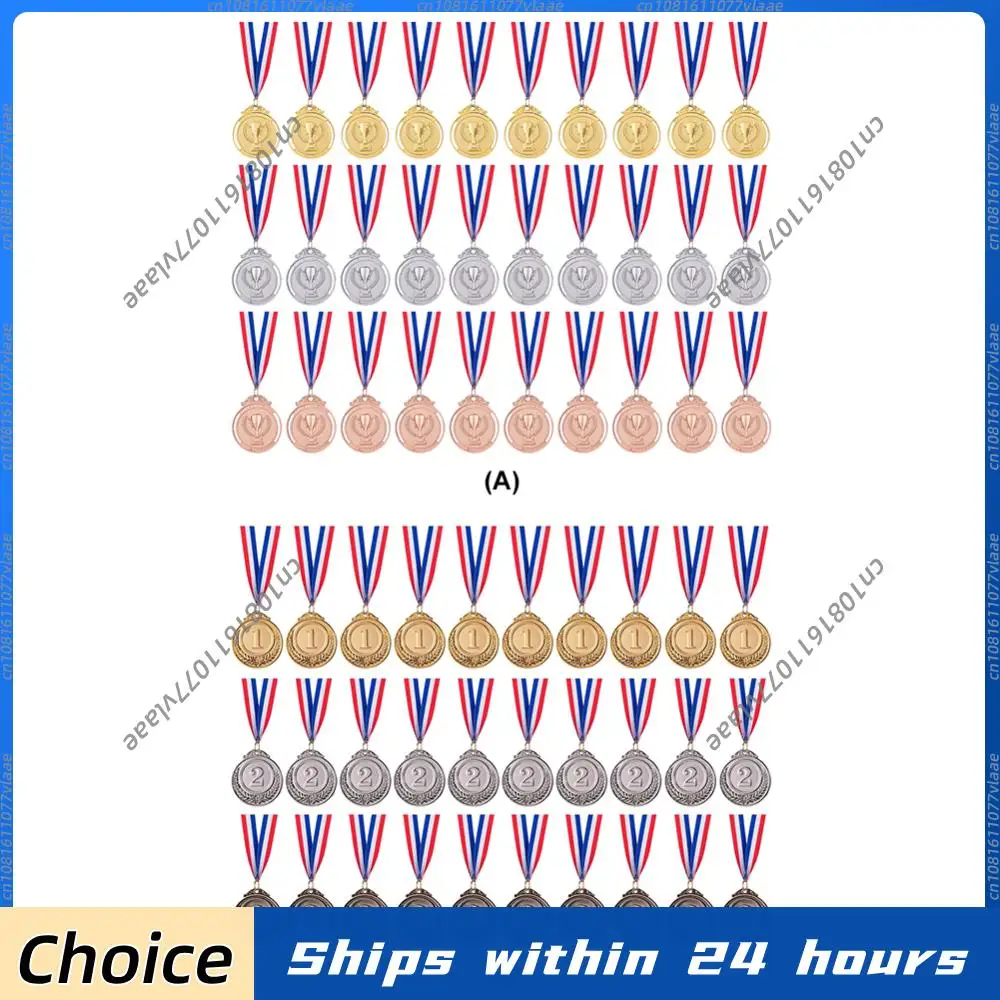 

30pcs 2inch Gold Silver Bronze Award Medal with Neck Ribbon Winner Award Medal Round Winner Medal for Kids School Sports Meeting
