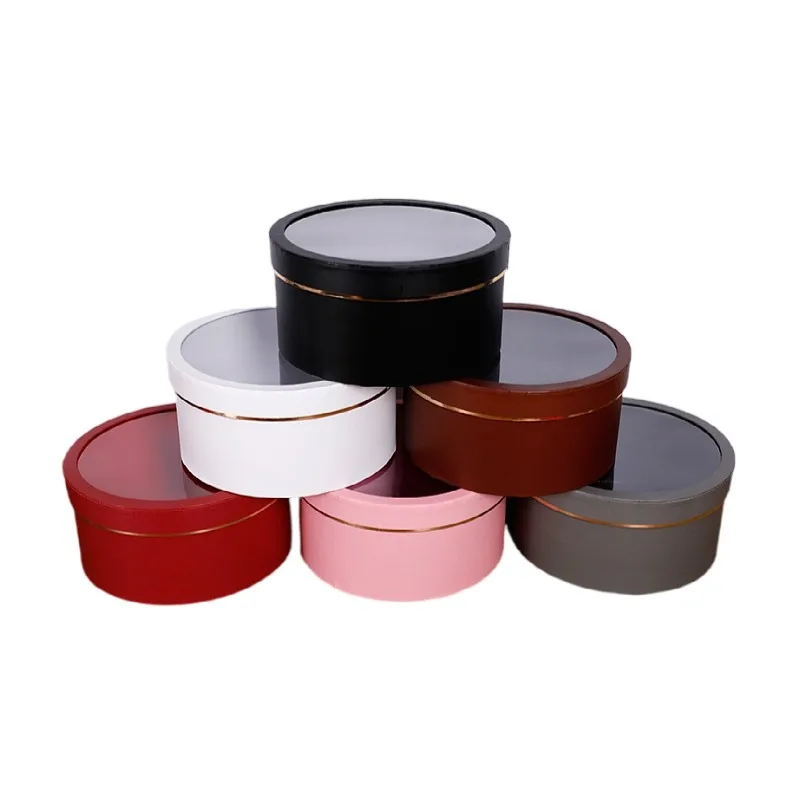 Round Flower Paper Boxes, Transparent Window, Bouquet Packing, Romantic Valentine\'s Day, Wedding, Birthday Gift Box, 2Pcs Set