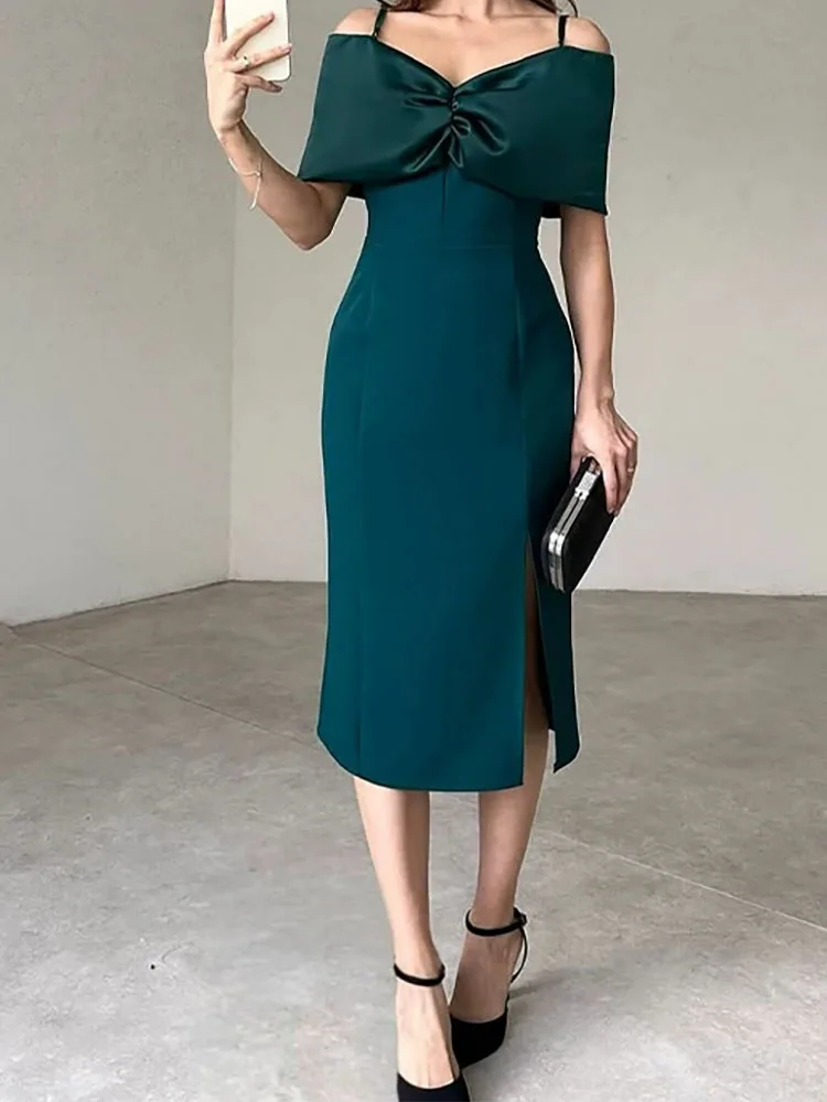 Early Spring New Fashion Women's Solid Color Sleeveless Strap Dress Elegant Classic Side Split Dress
