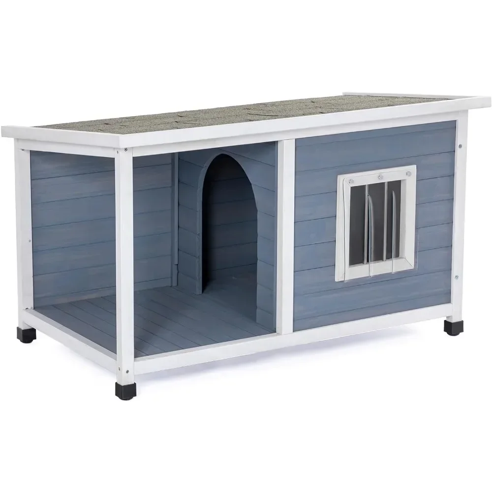 

45.5” Outdoor Dog House with Porch,Window & Weatherproof for Medium Small Dogs, Durable and Comfortable, Light Grey