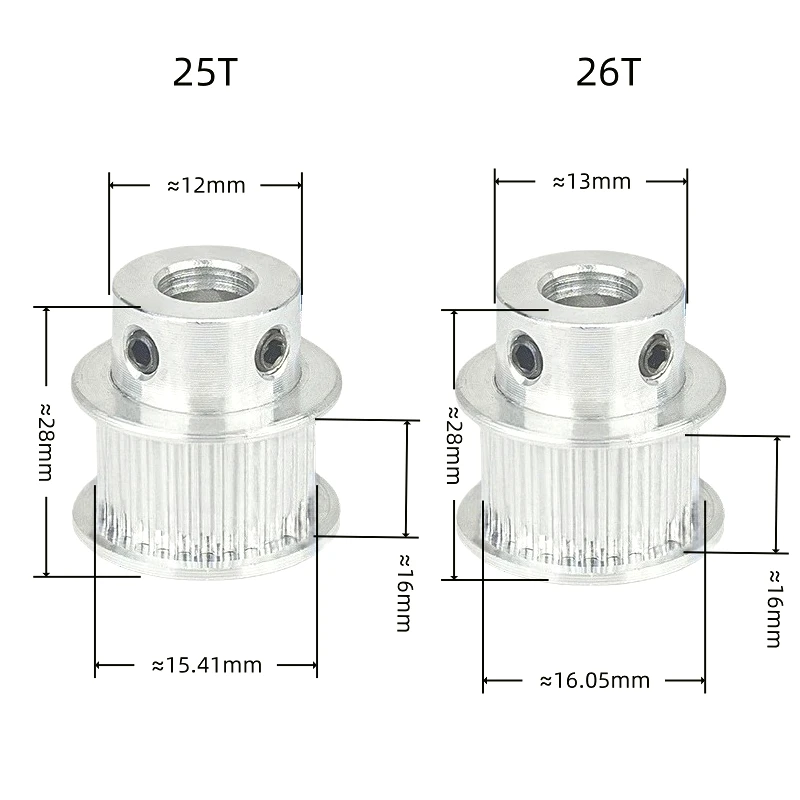 

GT2 Timing Belt Pulley 24/25/26/28/30/32/36/40/50Teeth Bore5/6/6.35/8/10/12mm Belt Width15mm synchronous Wheel Aluminum alloy BF