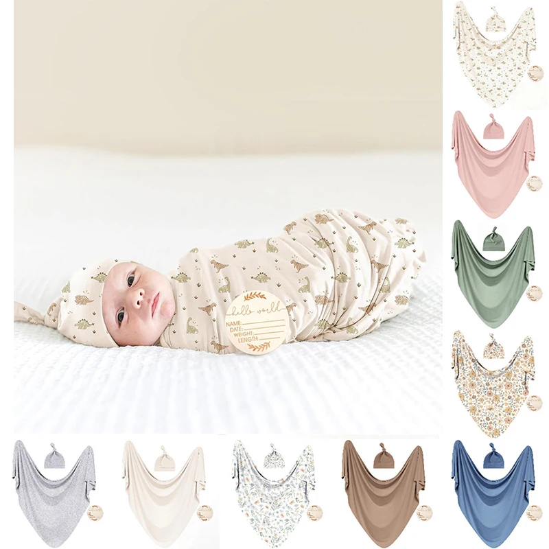 3PCS Newborn Receiving Blanket Print Soft Baby Swaddle Wrap Hat Set Infant Photography Props Swaddle Wraps