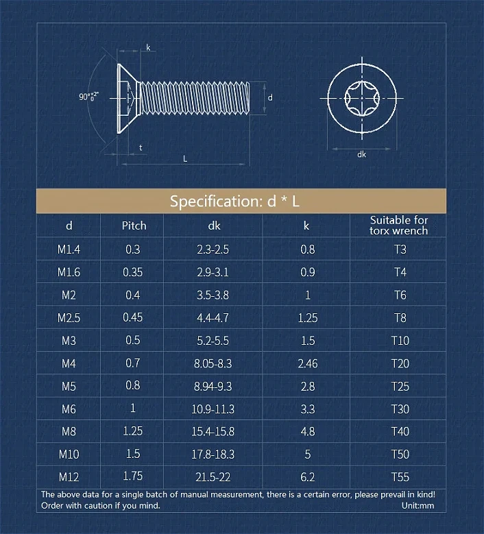 M6 M8 M10 M12 304 Stainless Steel Six-Lobe Torx Flat Countersunk Head Screws Machine Screw