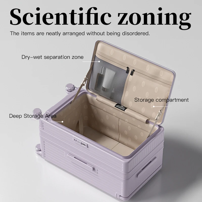 أمتعة قابلة للتوسيع ذات سعة كبيرة، حقيبة عربة سميكة مفتوحة من الأمام، حقيبة سفر مقاومة مقاس 24 بوصة، طالب مقاس 30 بوصة #5