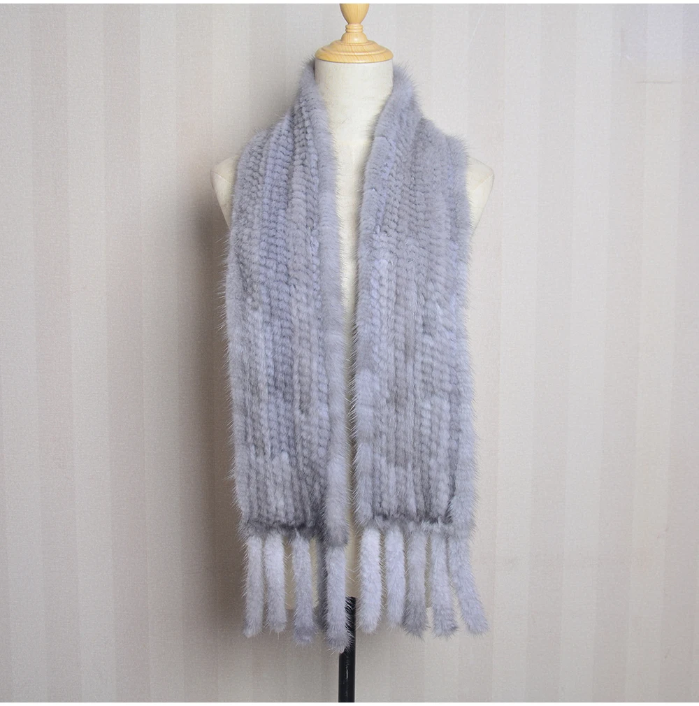 New Arrives Women Real Mink Fur Scarf Lady Fashion Knitted Genuine Mink Fur Scarves Winter Warm Natural Fur Muffle