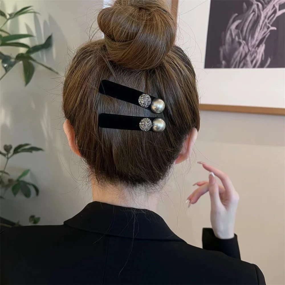 Hot Korea Diamond Hairpins Retro Black Women Snap Hair Clip Elegant Side Clip Girls Luxury Crystal Barrettes Hair Accessories