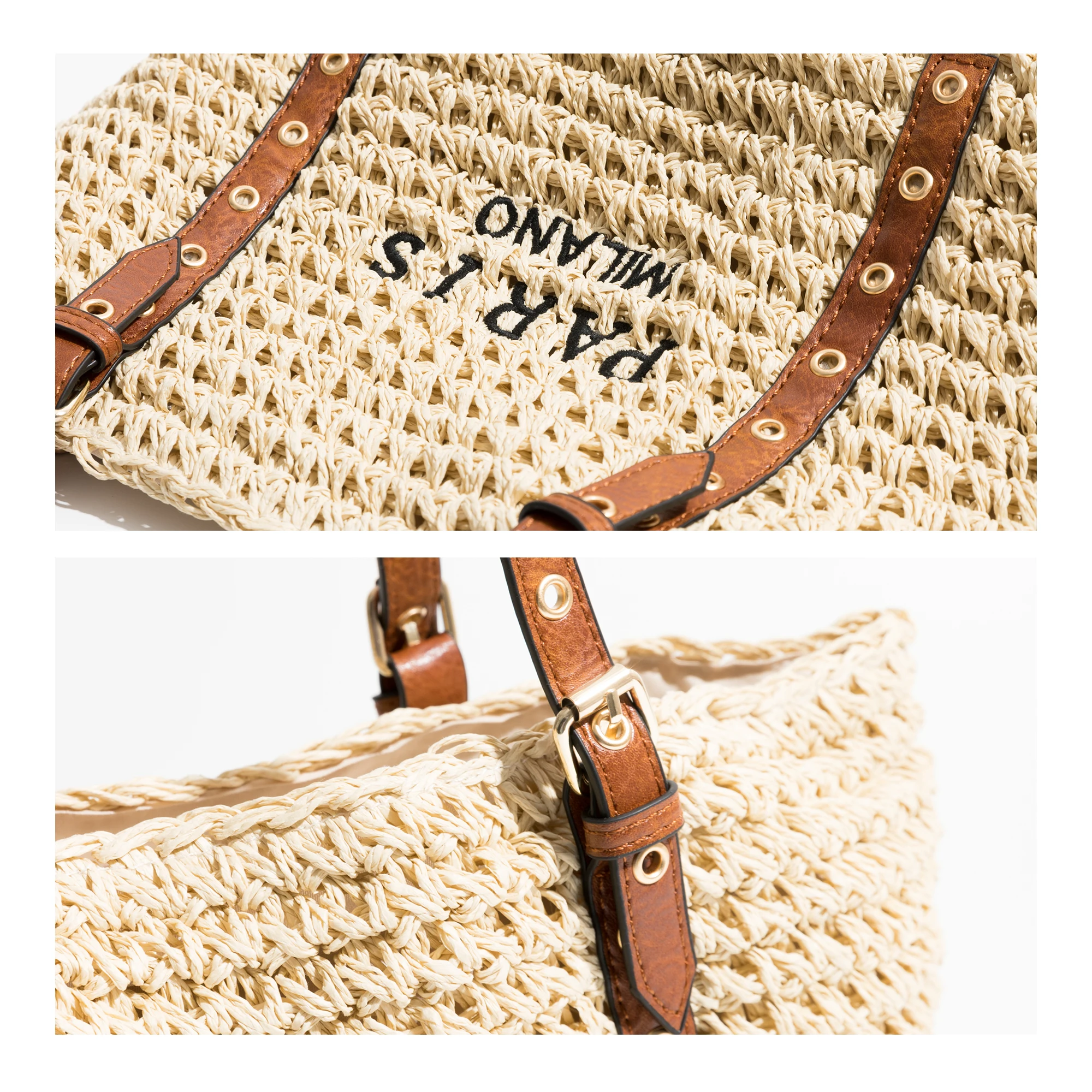 MABULA Summer Straw Beach Fashion Woman Tote Bag Luxury Design Plaited Raffia Vacation Female Handbag Handmade Knitted Purse