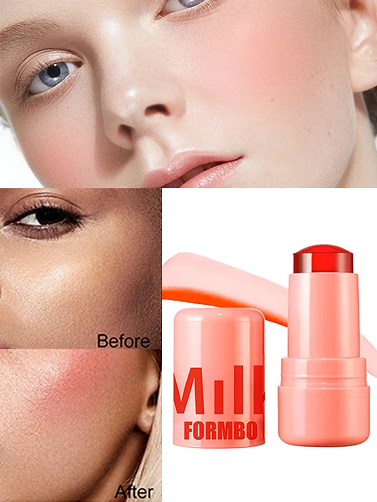 3-in-1 Milk Jelly Tint Gesichtsrouge Zauberstab Feuchtigkeitsspendend Langlebig Matt Rouge Wangenkontur Lippenstift Aufkleber Schönheit Make-up